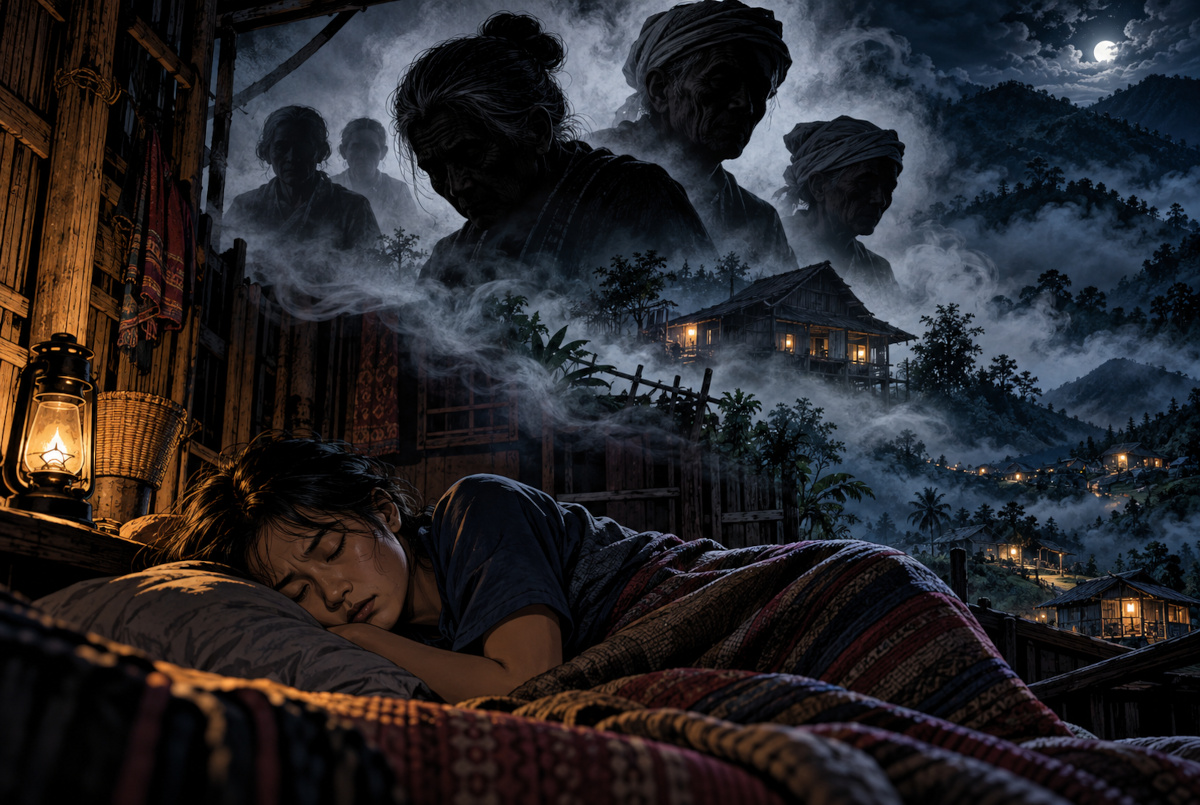 タイ北部の山村で、若者の夢から黒魔術への疑いが生まれる様子を描いたイメージ